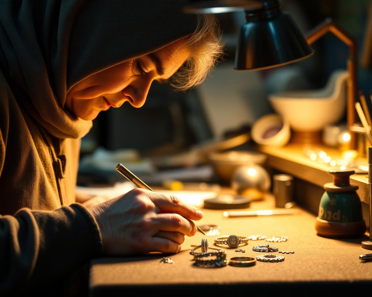 Master jeweler crafting a piece by hand